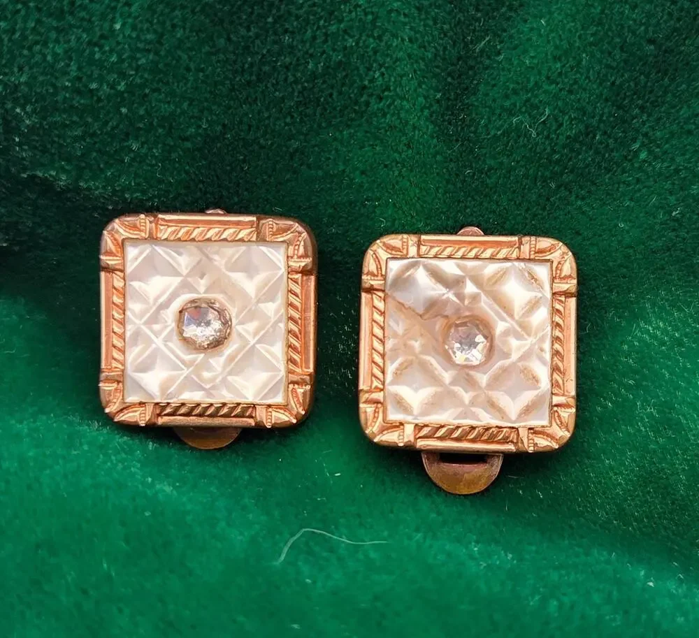 Antique 1884 Patent Mother of Pearl Cufflinks Gold Filled Victorian